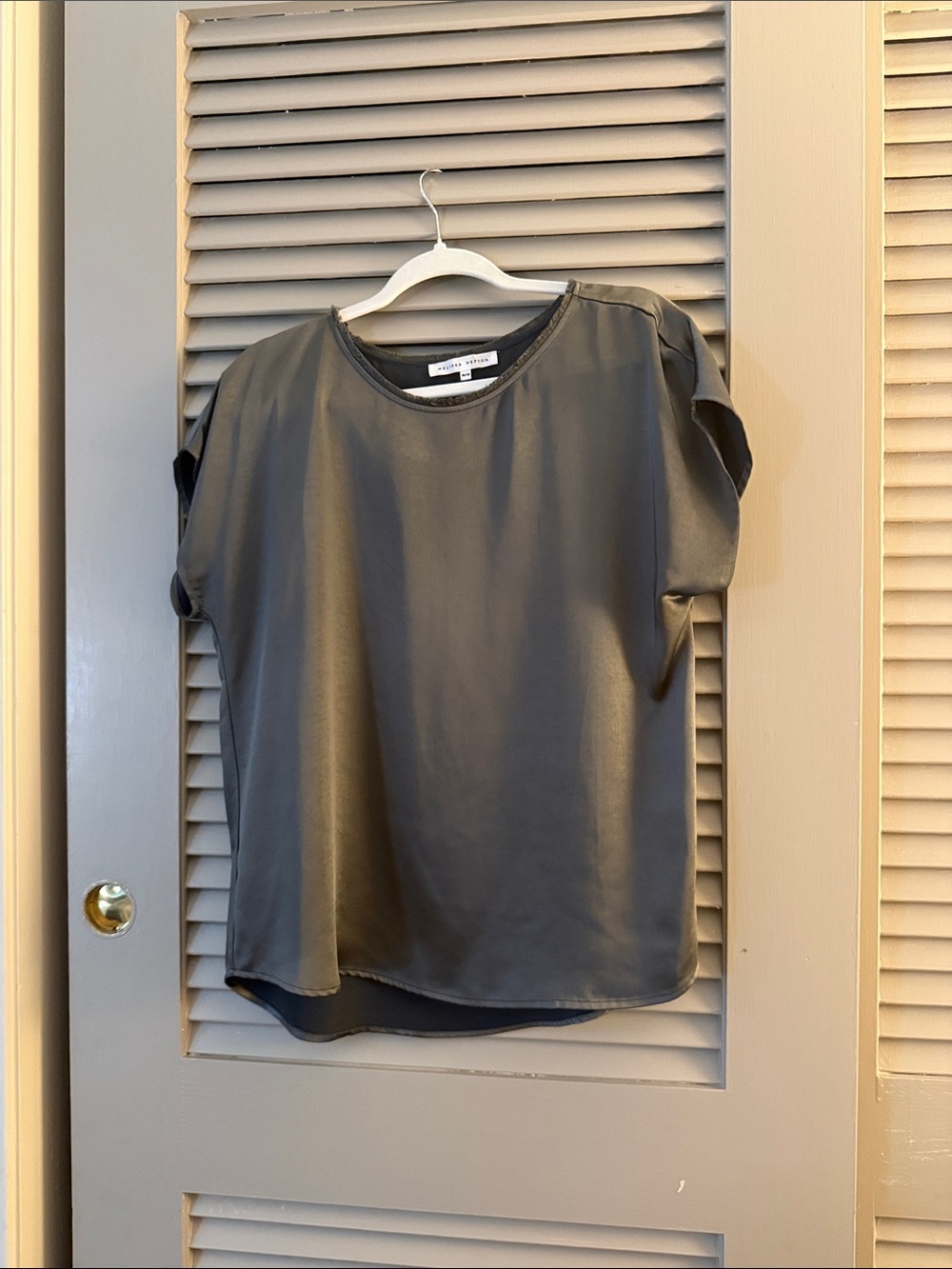 MELISSA NEPTON Satin Short-Sleeve Blouse in Gray